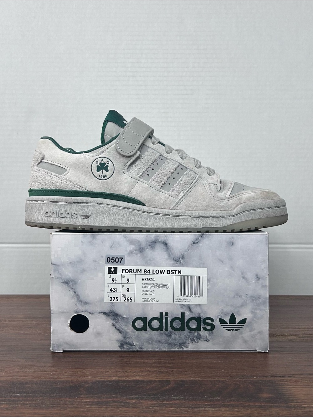 adidas Forum 84 Low BSTN Panathinaikos Grey Dark Green Cloud White M9.5/W10.5